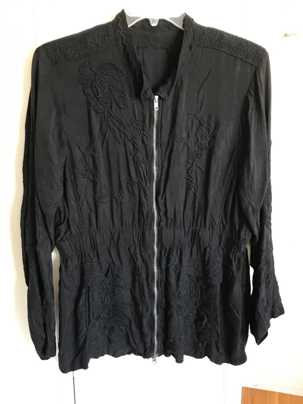 JOHNNY WAS Crawford Cupra Embroidered Zip Jacket Black Women’s Size XL